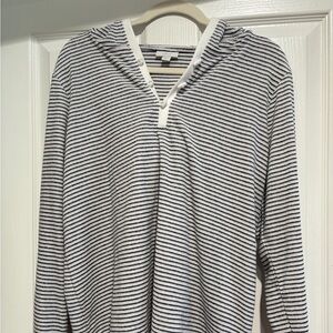 J. Jill Navy Blue and White Striped Hoodie Sweatshirt